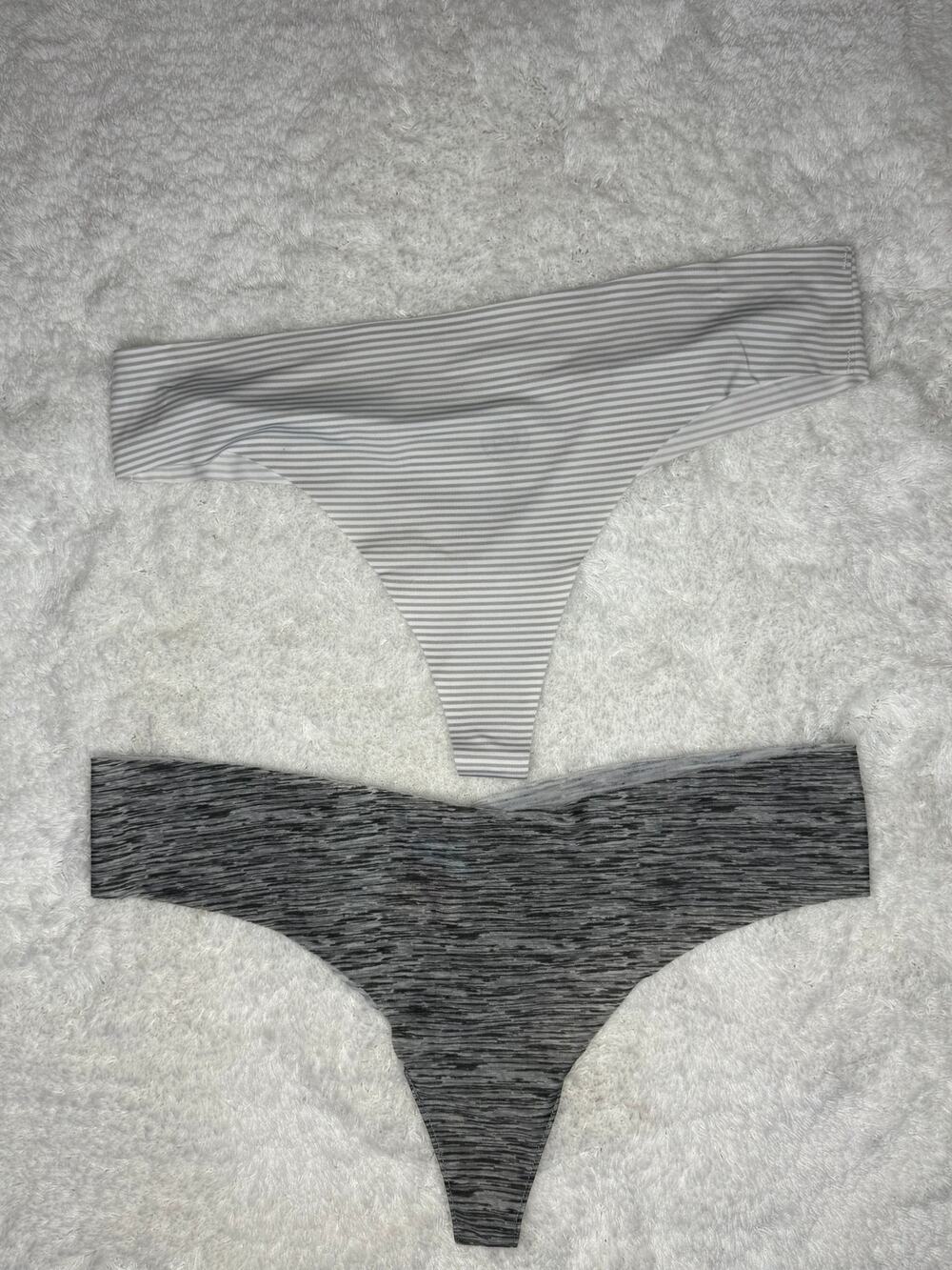 NWT SO Intimates No Show Thong Panty Lot Gray Stripe Heather Size L